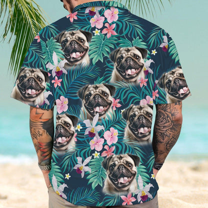 Customized Hawaiian Shirt With Pet Face - Tropical Seamless Palm Leaves And Tropical Floral Shirt, Pets Face On Hawaiian Shirt - Gift For Pet Lovers - Amzanimalsgift