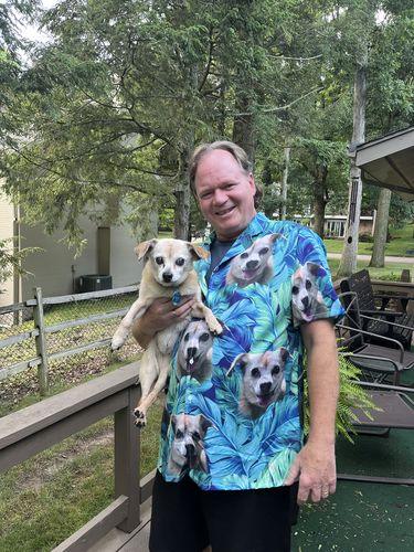 Customized Hawaiian Shirt With Pet Face - Turquoise And Blue Tropical Leaves Pattern Aloha Shirt, Pet Face Shirt - Personalized Gift For Pet Lovers - Amzanimalsgift