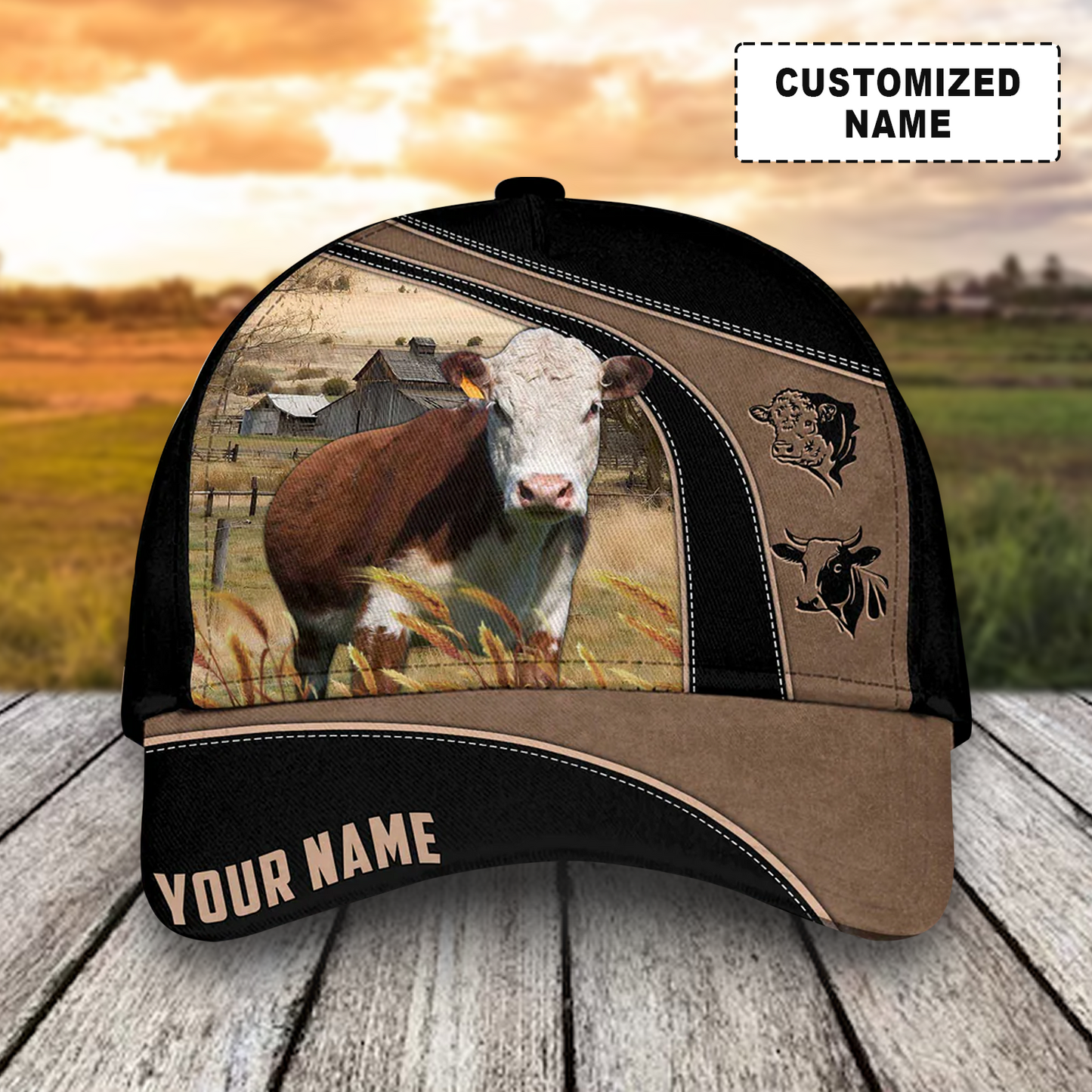 Customized Hereford Cattle Caps, Hereford Cow Pattern Black And Brown Hats, Best Farm Hat For Men Women Farmer