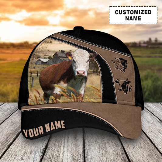 Customized Hereford Cattle Caps, Hereford Cow Pattern Black And Brown Hats, Best Farm Hat For Men Women Farmer