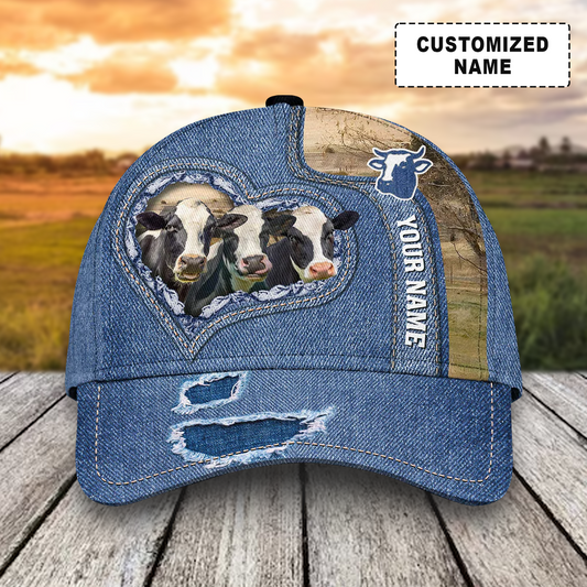 Customized Holstein Friesian Cattle Cow Caps, Holstein Friesian And Denim Pattern Hats, Best Farm Hat For Men Women Farmer