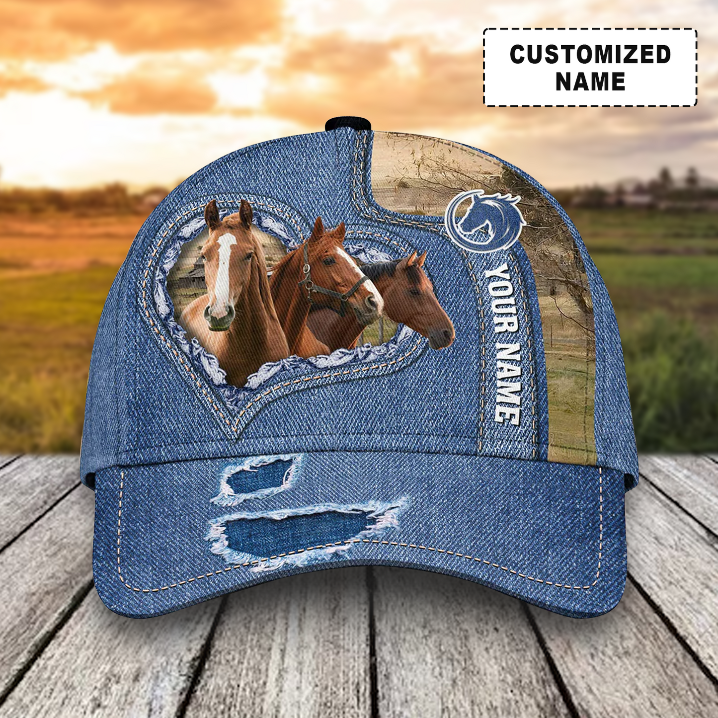 Customized Horse Caps, Horse And Denim Pattern Hats, Best Farm Hat For Men Women Farmer Horse Lovers