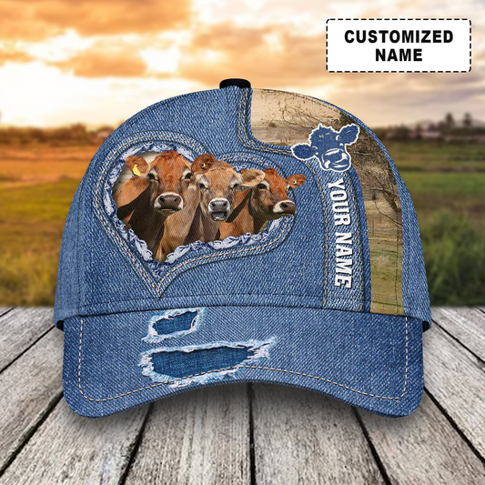 Customized Jersey Cattle Cow Caps, Jersey Cattle And Denim Pattern Hats, Best Dairy Farm Hat For Men Women Farmer