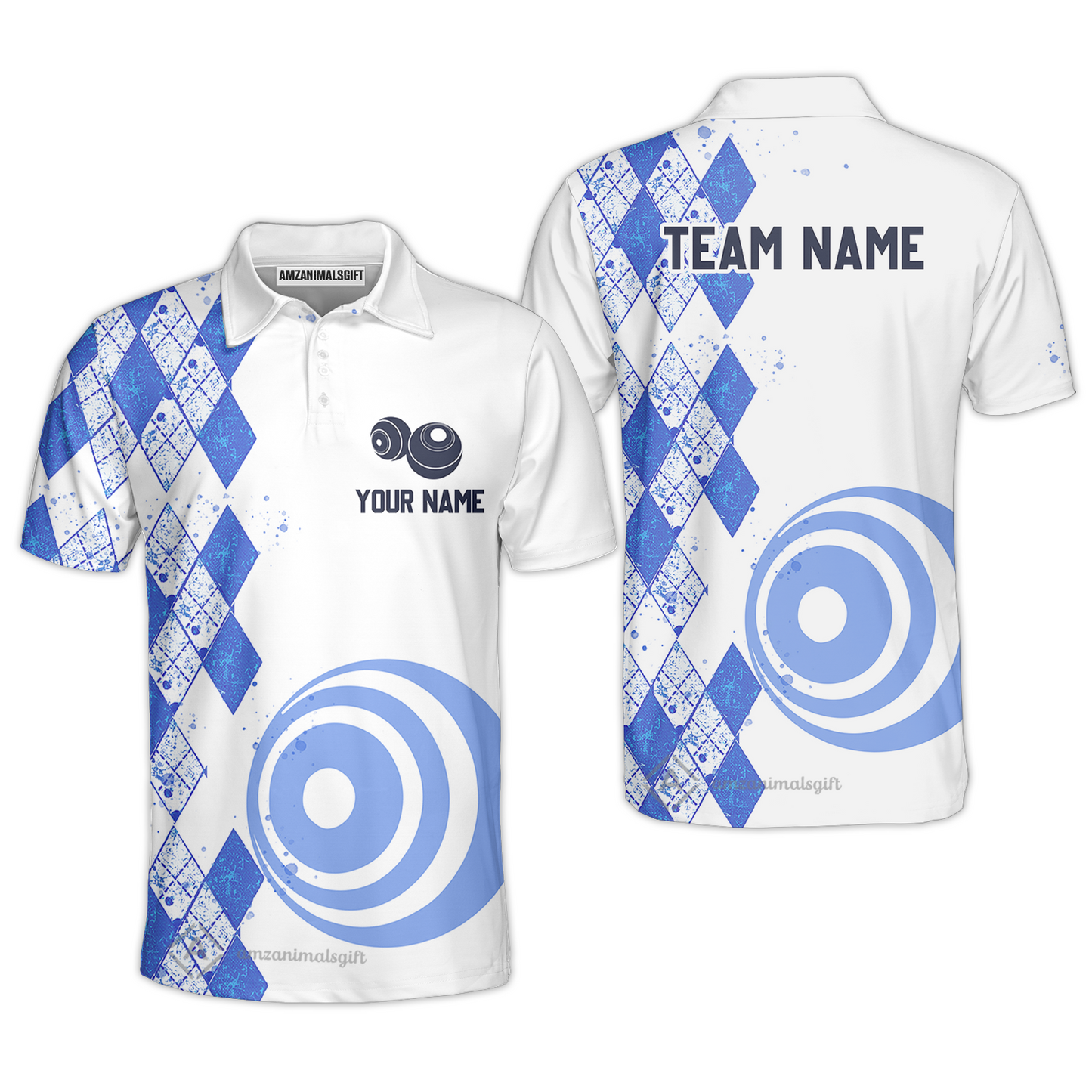 Customized Lawn Bowls Team Polo Shirt, Argyle Pattern And Bowls Polo Shirt For Players