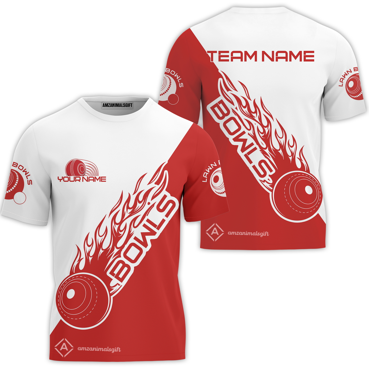 Customized Lawn Bowls Team Polo Shirt, Flaming Red & White Lawn Bowls Polo Shirt Custom Name For Players