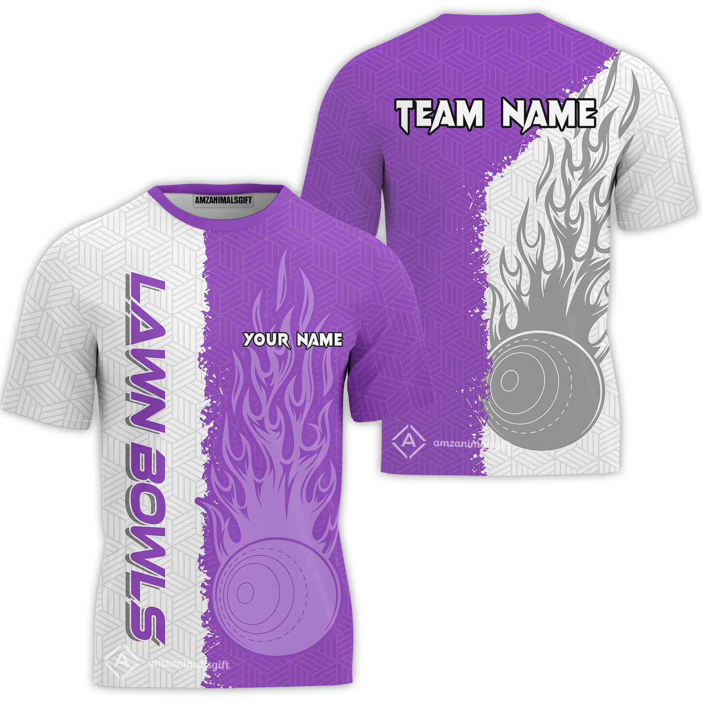 Customized Lawn Bowls Team Polo Shirt, Geometric And Bowls With Flames Polo Shirt Custom Name For Players