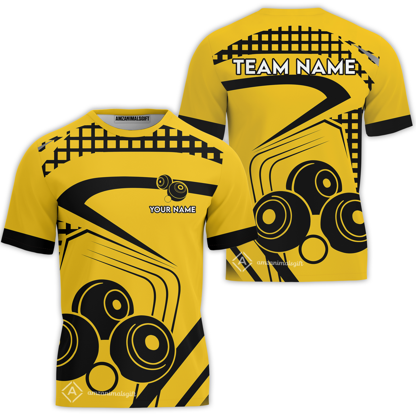 Customized Lawn Bowls Team Polo Shirt, Yellow And Black Slash Pattern Polo Shirt Custom Name Team Name For Players