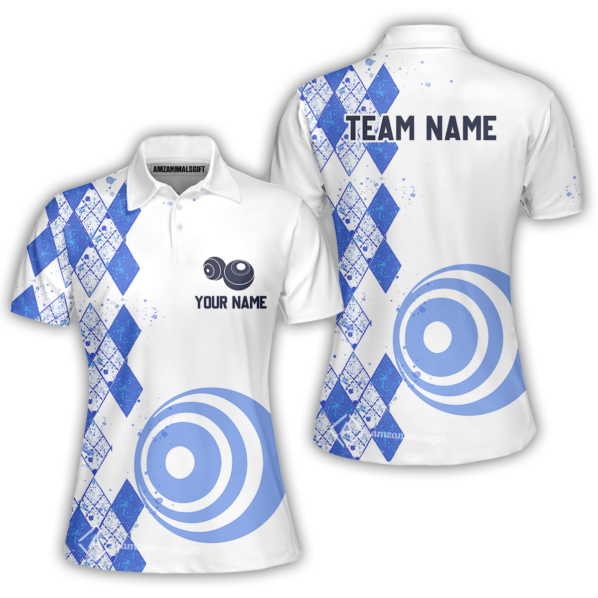Customized Lawn Bowls Team Polo Shirt, Argyle Pattern And Bowls Polo Shirt For Players