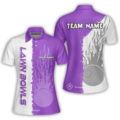 Customized Lawn Bowls Team Polo Shirt, Geometric And Bowls With Flames Polo Shirt Custom Name For Players