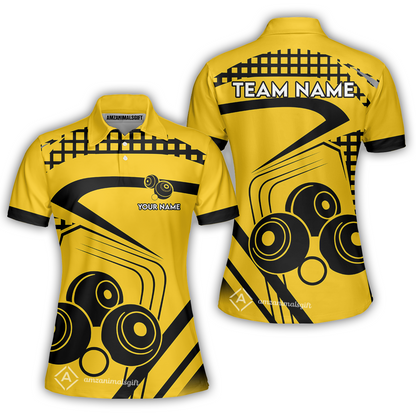 Customized Lawn Bowls Team Polo Shirt, Yellow And Black Slash Pattern Polo Shirt Custom Name Team Name For Players