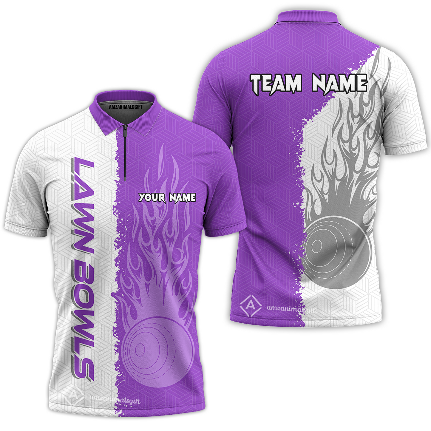 Customized Lawn Bowls Team Polo Shirt, Geometric And Bowls With Flames Polo Shirt Custom Name For Players