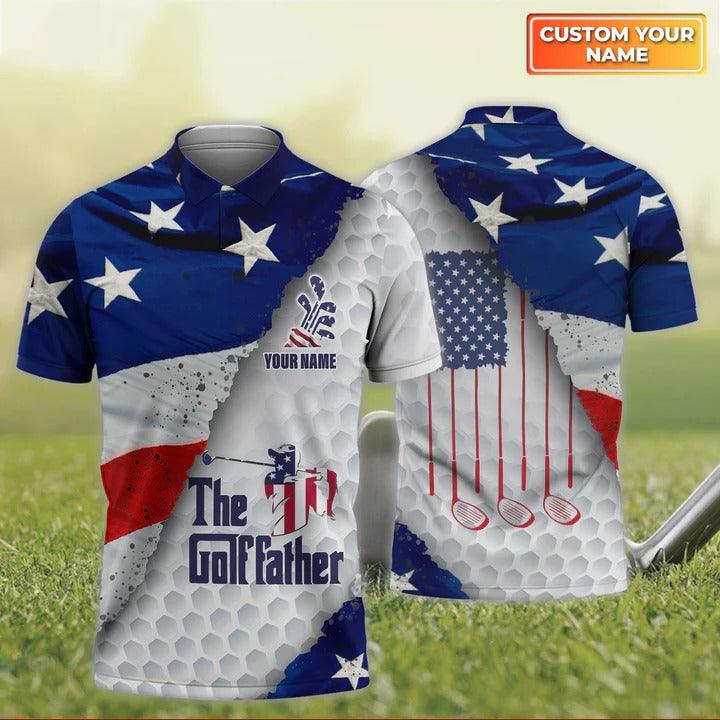 Customized Men Golf Polo Shirt, American The Golf Father, Personalized Name Polo Shirt For Men - Perfect Gift For Golf Lovers, Golfers - Amzanimalsgift