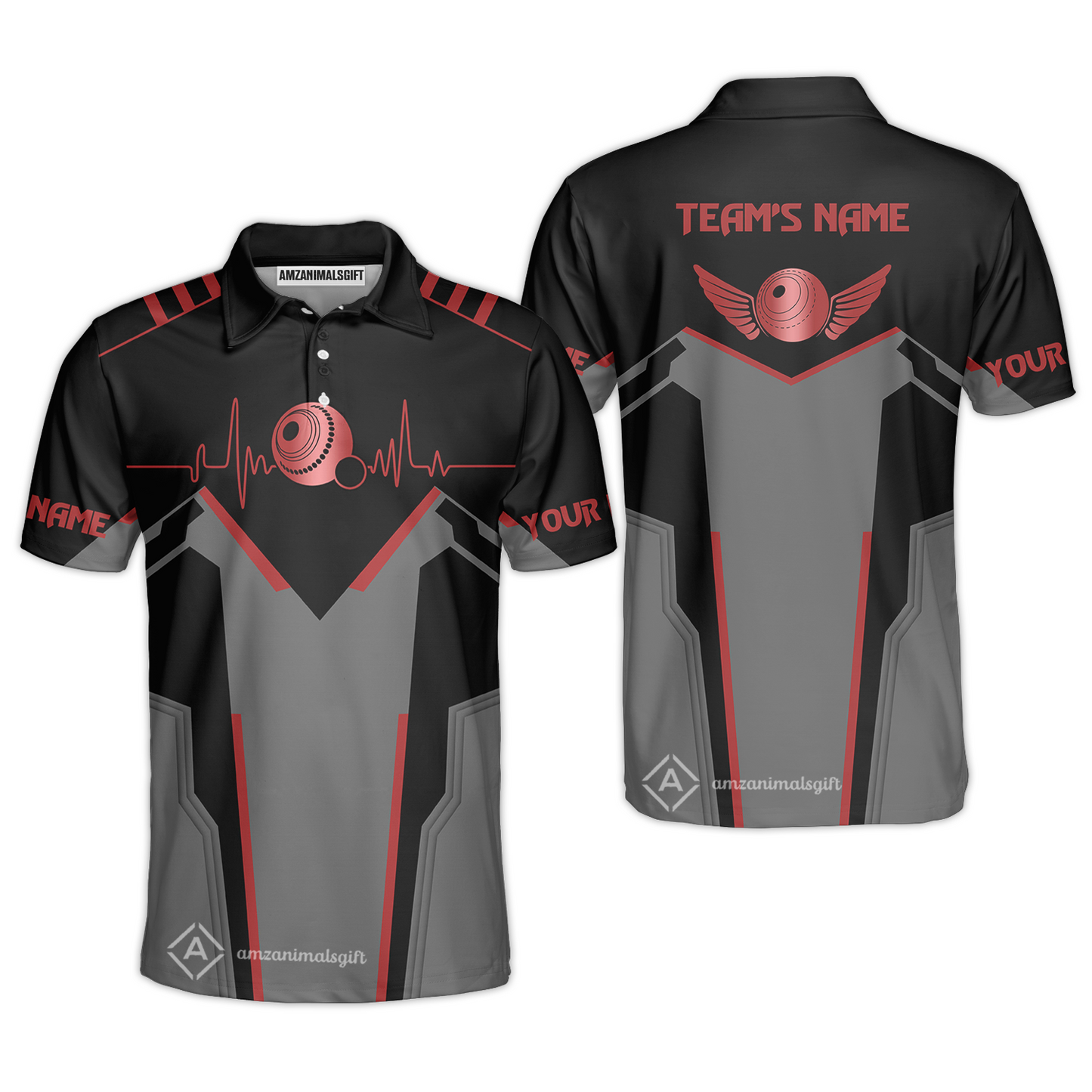 Customized Modern Warrior Lawn Bowls Team Polo Shirt, Bowls Heartbeat & Wings Polo Shirt Custom Name For Players