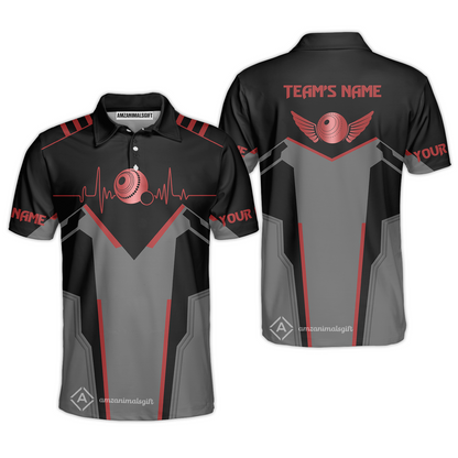 Customized Modern Warrior Lawn Bowls Team Polo Shirt, Bowls Heartbeat & Wings Polo Shirt Custom Name For Players