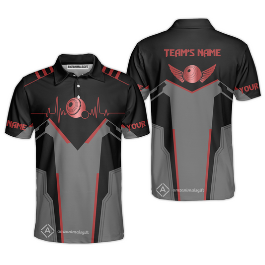 Customized Modern Warrior Lawn Bowls Team Polo Shirt, Bowls Heartbeat & Wings Polo Shirt Custom Name For Players