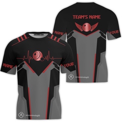 Customized Modern Warrior Lawn Bowls Team Polo Shirt, Bowls Heartbeat & Wings Polo Shirt Custom Name For Players
