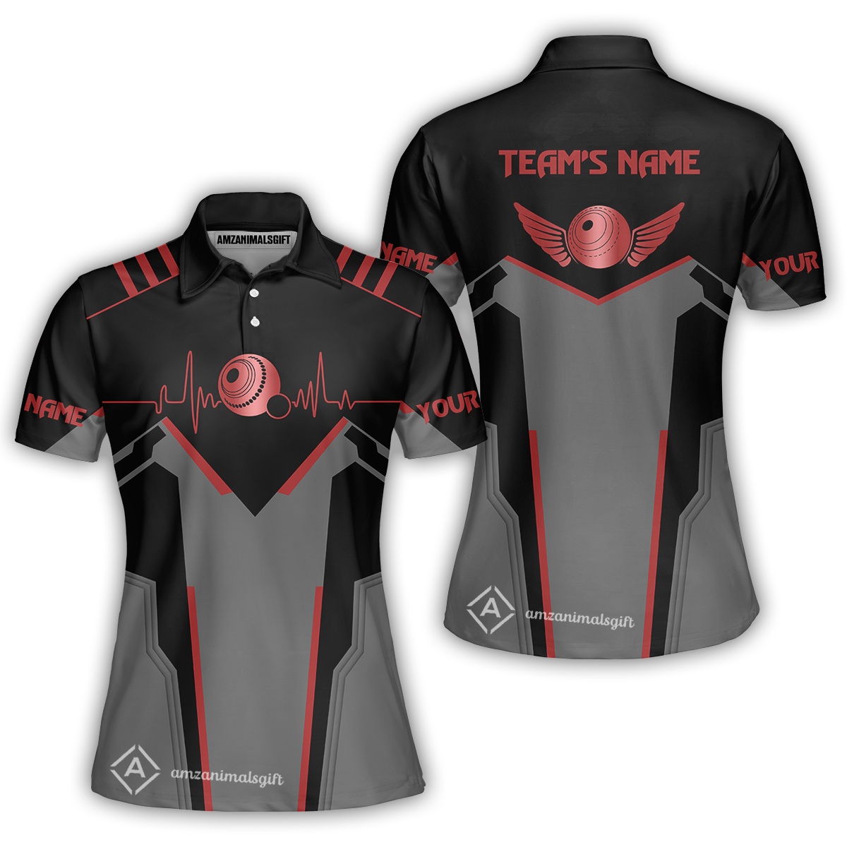 Customized Modern Warrior Lawn Bowls Team Polo Shirt, Bowls Heartbeat & Wings Polo Shirt Custom Name For Players