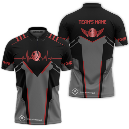 Customized Modern Warrior Lawn Bowls Team Polo Shirt, Bowls Heartbeat & Wings Polo Shirt Custom Name For Players