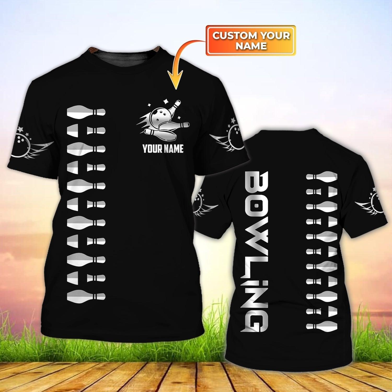 Customized Name 3D Black Bowling T Shirt, Bowling Shirts Custom, Personalized Bowling Shirt For Men - Perfect Gift For Bowling Lovers, Bowling Team - Amzanimalsgift
