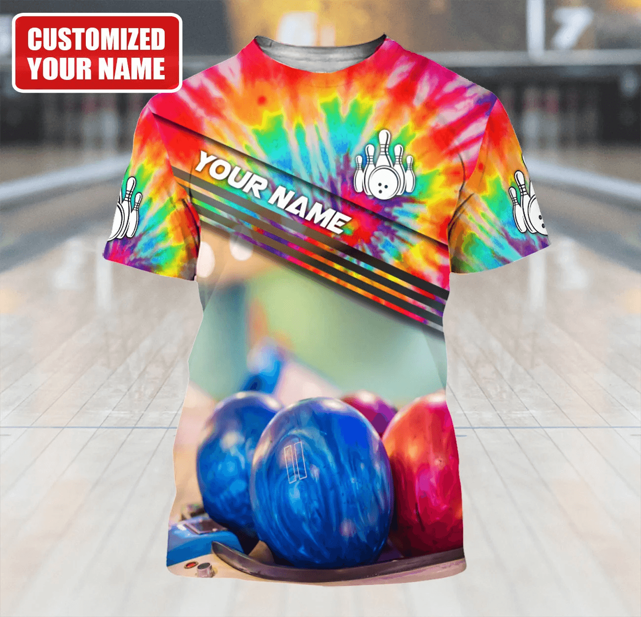 Customized Name 3D Bowling T Shirt, Personalized Tie Dye Bowling Shirt For Men, Colorful Bowling Shirt - Perfect Gift For Bowling Lovers, Bowlers - Amzanimalsgift