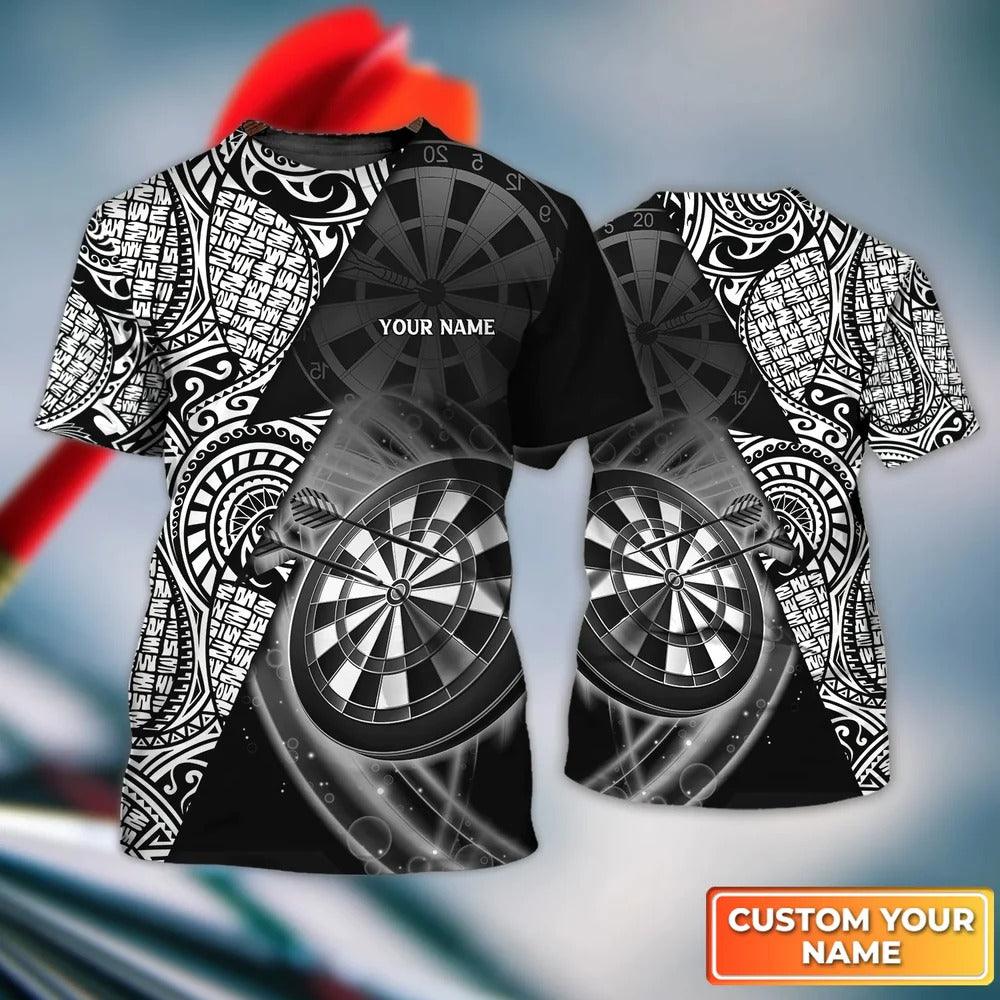 Customized Name 3D Dart T Shirt, Black & White Tattoo Darts Personalized Name 3D T Shirt For Men - Perfect Gift For Dart Game Lovers, Dart Players - Amzanimalsgift