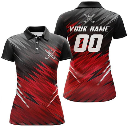 Customized Name And Number Golf Women Polo Shirts, Personalized Black And Red Lightning Team Golf Shirts - Perfect Gift For Ladies, Golf Lovers, Golfers - Amzanimalsgift