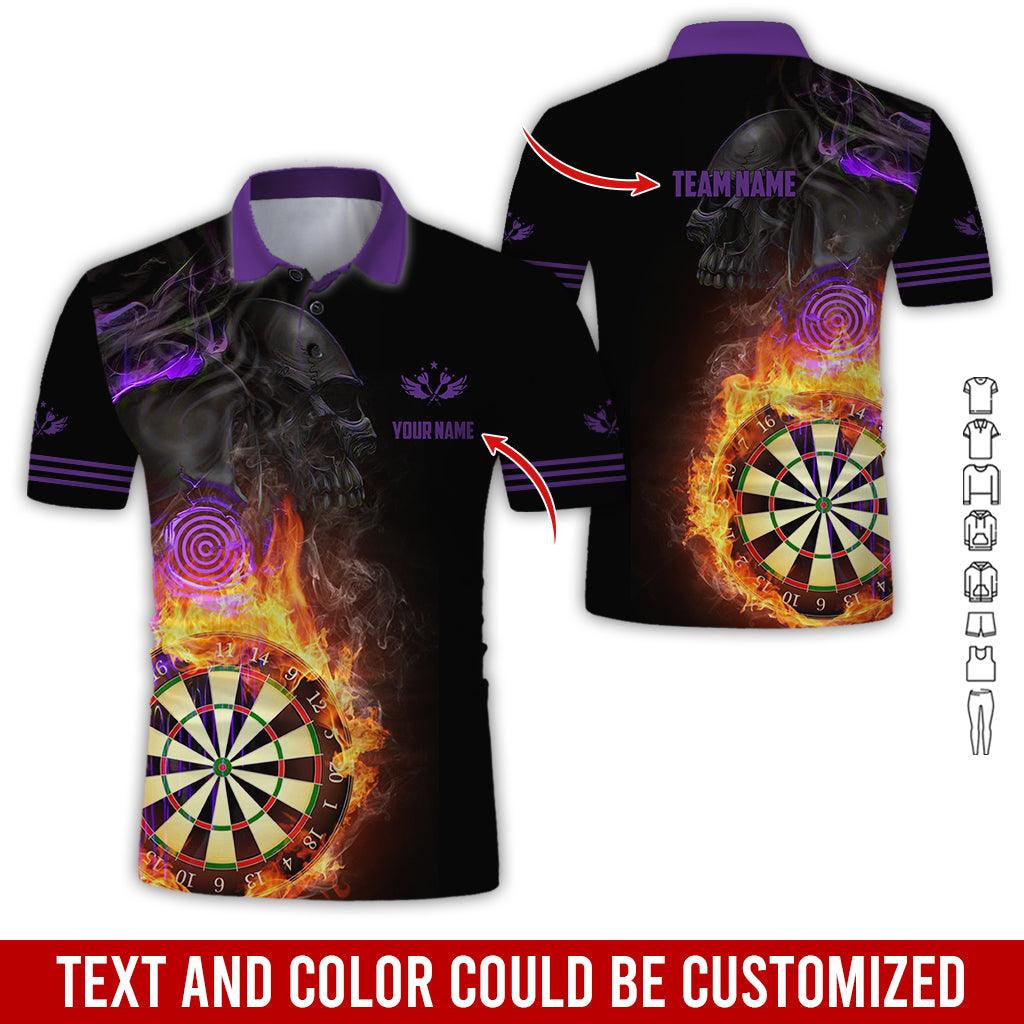 Customized Name & Team Darts Polo Shirt, Skull Darts Flame Personalized Darts Polo Shirt For Men - Perfect Gift For Darts Lovers, Darts Players, Darts Team - Amzanimalsgift