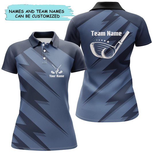 Customized Name And Team Golf Women Polo Shirts, Personalized Blue Lightning Women Polo Shirts - Perfect Gift For Ladies, Golfers, Golf Lovers - Amzanimalsgift