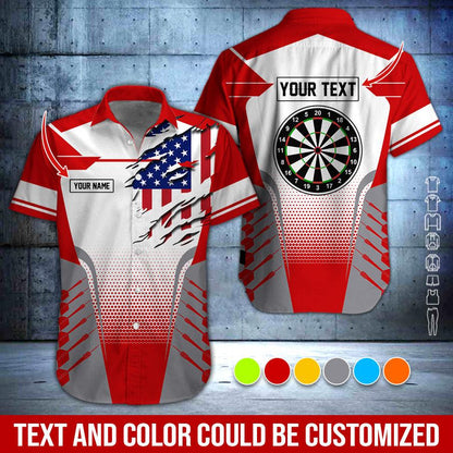Customized Name & Text Darts Hawaiian Shirt, American Flag Personalized Dartboard Hawaiian Shirts - Gift For Darts Lovers, Darts Players Uniforms - Amzanimalsgift