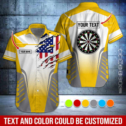 Customized Name & Text Darts Hawaiian Shirt, American Flag Personalized Dartboard Hawaiian Shirts - Gift For Darts Lovers, Darts Players Uniforms - Amzanimalsgift