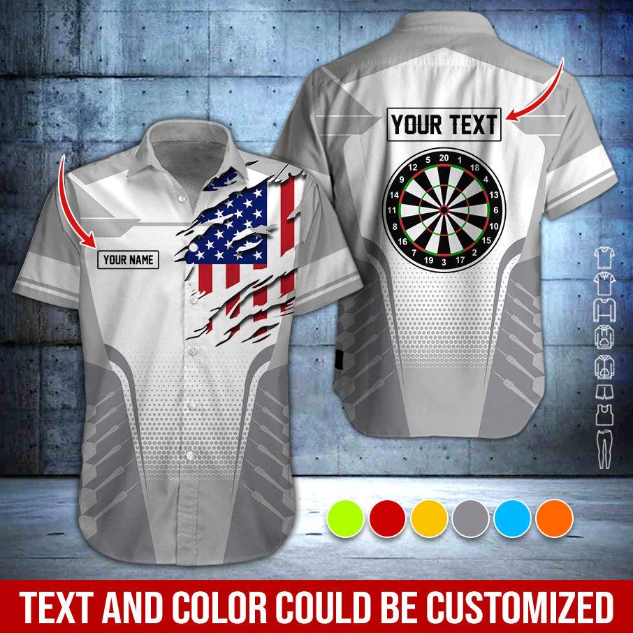 Customized Name & Text Darts Hawaiian Shirt, American Flag Personalized Dartboard Hawaiian Shirts - Gift For Darts Lovers, Darts Players Uniforms - Amzanimalsgift
