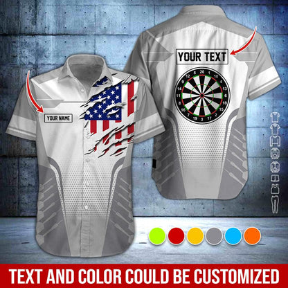 Customized Name & Text Darts Hawaiian Shirt, American Flag Personalized Dartboard Hawaiian Shirts - Gift For Darts Lovers, Darts Players Uniforms - Amzanimalsgift