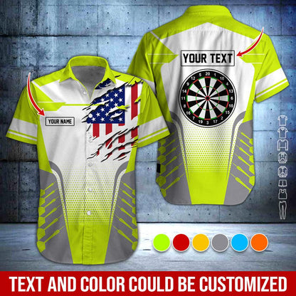 Customized Name & Text Darts Hawaiian Shirt, American Flag Personalized Dartboard Hawaiian Shirts - Gift For Darts Lovers, Darts Players Uniforms - Amzanimalsgift