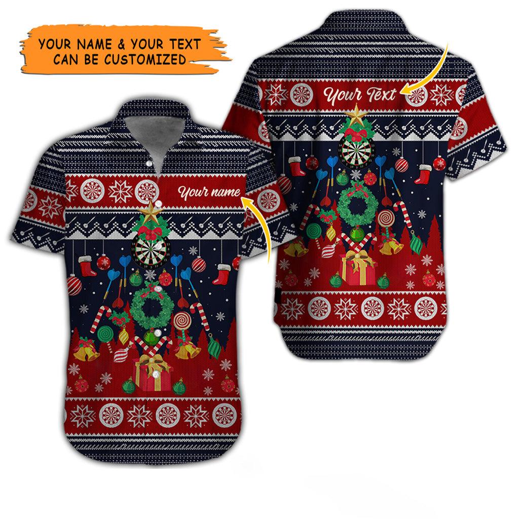 Customized Name & Text Darts Hawaiian Shirt, Christmas Pattern Personalized Darts Hawaiian Shirts - Gift For Darts Lovers, Darts Players Uniforms - Amzanimalsgift