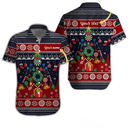 Customized Name & Text Darts Hawaiian Shirt, Christmas Pattern Personalized Darts Hawaiian Shirts - Gift For Darts Lovers, Darts Players Uniforms - Amzanimalsgift
