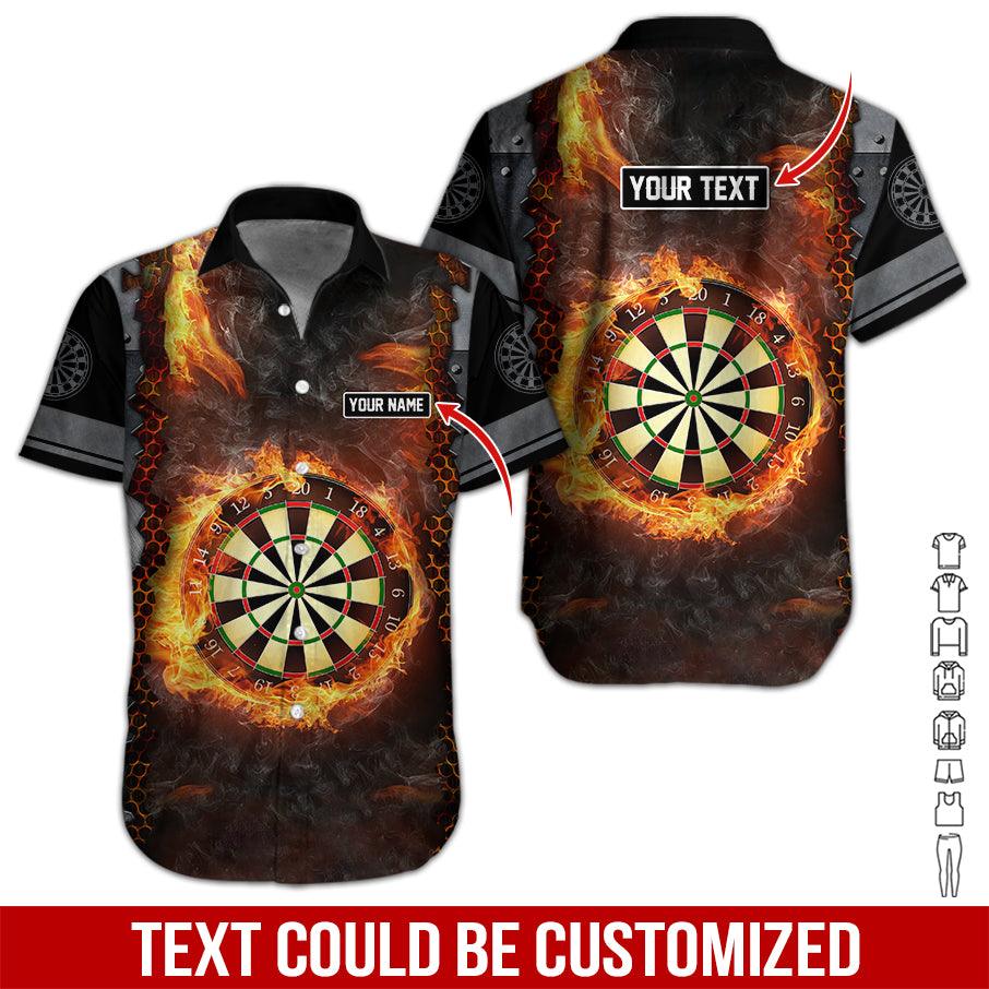 Customized Name & Text Darts Hawaiian Shirt, Dartboard Fire Flame Personalized Darts Hawaiian Shirts - Gift For Darts Lovers, Darts Players Uniforms - Amzanimalsgift