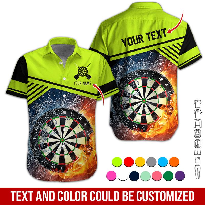 Customized Name & Text Darts Hawaiian Shirt, Dartboard In Water & Fire Personalized Darts Hawaiian Shirts - Gift For Darts Lovers, Darts Players Uniforms - Amzanimalsgift