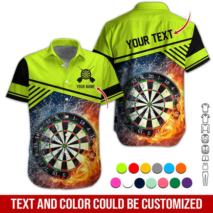 Customized Name & Text Darts Hawaiian Shirt, Dartboard In Water & Fire Personalized Darts Hawaiian Shirts - Gift For Darts Lovers, Darts Players Uniforms - Amzanimalsgift
