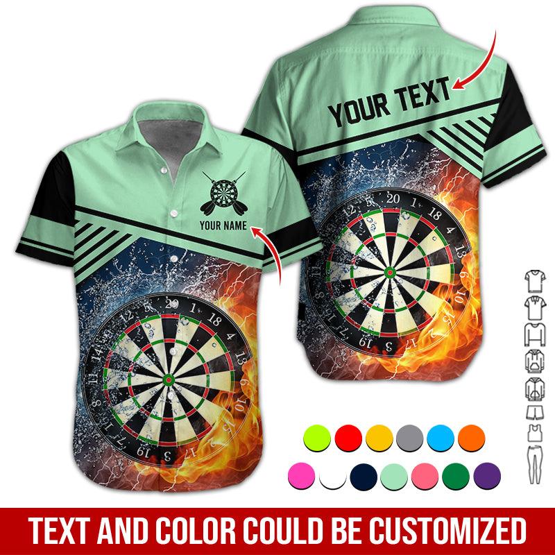 Customized Name & Text Darts Hawaiian Shirt, Dartboard In Water & Fire Personalized Darts Hawaiian Shirts - Gift For Darts Lovers, Darts Players Uniforms - Amzanimalsgift