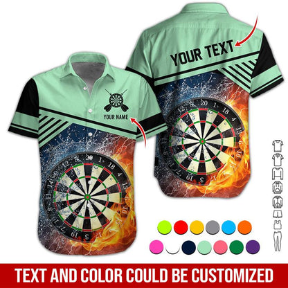 Customized Name & Text Darts Hawaiian Shirt, Dartboard In Water & Fire Personalized Darts Hawaiian Shirts - Gift For Darts Lovers, Darts Players Uniforms - Amzanimalsgift