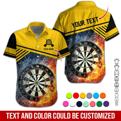 Customized Name & Text Darts Hawaiian Shirt, Dartboard In Water & Fire Personalized Darts Hawaiian Shirts - Gift For Darts Lovers, Darts Players Uniforms - Amzanimalsgift