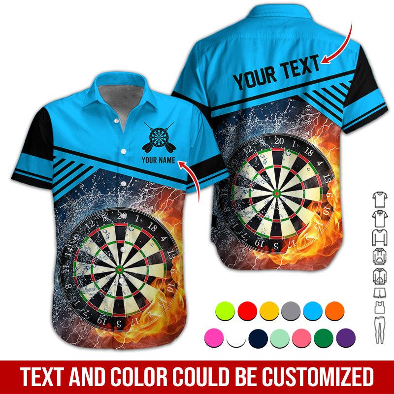 Customized Name & Text Darts Hawaiian Shirt, Dartboard In Water & Fire Personalized Darts Hawaiian Shirts - Gift For Darts Lovers, Darts Players Uniforms - Amzanimalsgift