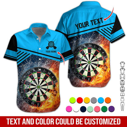 Customized Name & Text Darts Hawaiian Shirt, Dartboard In Water & Fire Personalized Darts Hawaiian Shirts - Gift For Darts Lovers, Darts Players Uniforms - Amzanimalsgift