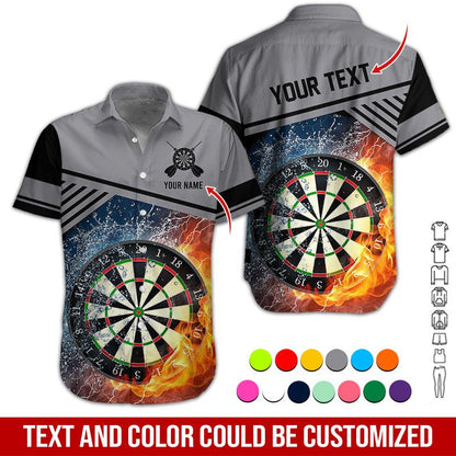 Customized Name & Text Darts Hawaiian Shirt, Dartboard In Water & Fire Personalized Darts Hawaiian Shirts - Gift For Darts Lovers, Darts Players Uniforms - Amzanimalsgift
