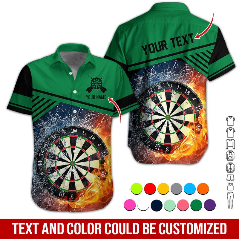 Customized Name & Text Darts Hawaiian Shirt, Dartboard In Water & Fire Personalized Darts Hawaiian Shirts - Gift For Darts Lovers, Darts Players Uniforms - Amzanimalsgift