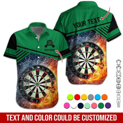 Customized Name & Text Darts Hawaiian Shirt, Dartboard In Water & Fire Personalized Darts Hawaiian Shirts - Gift For Darts Lovers, Darts Players Uniforms - Amzanimalsgift