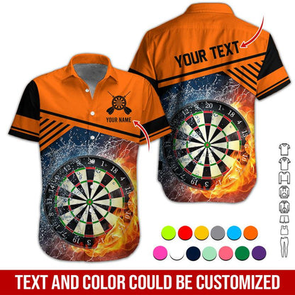 Customized Name & Text Darts Hawaiian Shirt, Dartboard In Water & Fire Personalized Darts Hawaiian Shirts - Gift For Darts Lovers, Darts Players Uniforms - Amzanimalsgift