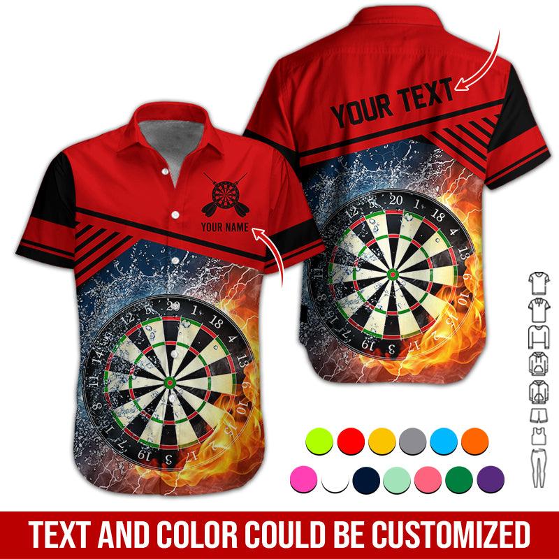 Customized Name & Text Darts Hawaiian Shirt, Dartboard In Water & Fire Personalized Darts Hawaiian Shirts - Gift For Darts Lovers, Darts Players Uniforms - Amzanimalsgift