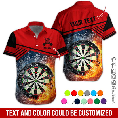 Customized Name & Text Darts Hawaiian Shirt, Dartboard In Water & Fire Personalized Darts Hawaiian Shirts - Gift For Darts Lovers, Darts Players Uniforms - Amzanimalsgift