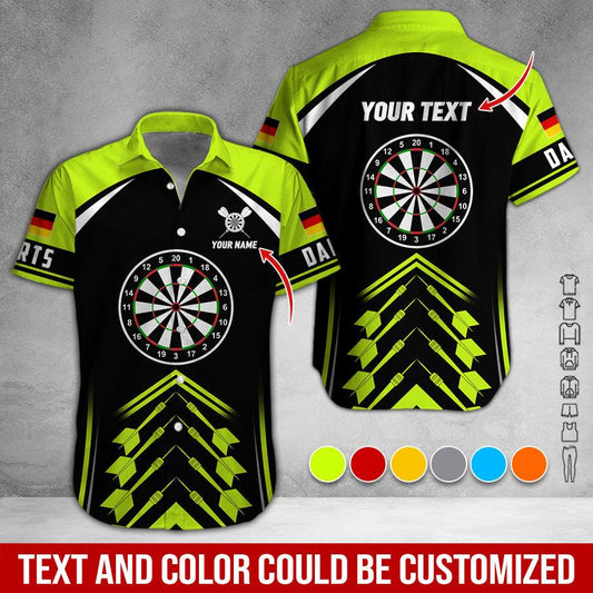 Customized Name & Text Darts Hawaiian Shirt, German Flag Logo Personalized Darts Hawaiian Shirts - Gift For Darts Lovers, Darts Players Uniforms - Amzanimalsgift
